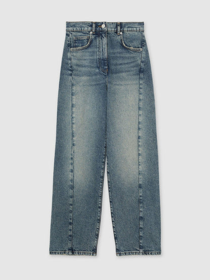 Petite Barrel-Leg Seam Jeans in Mid Blue | Reiss Women Featured