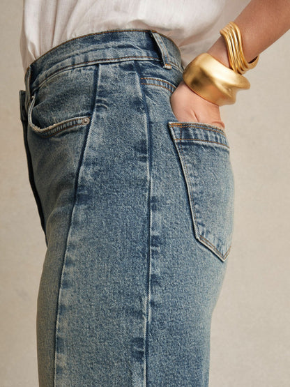 Petite Barrel-Leg Seam Jeans in Mid Blue | Reiss Women Featured