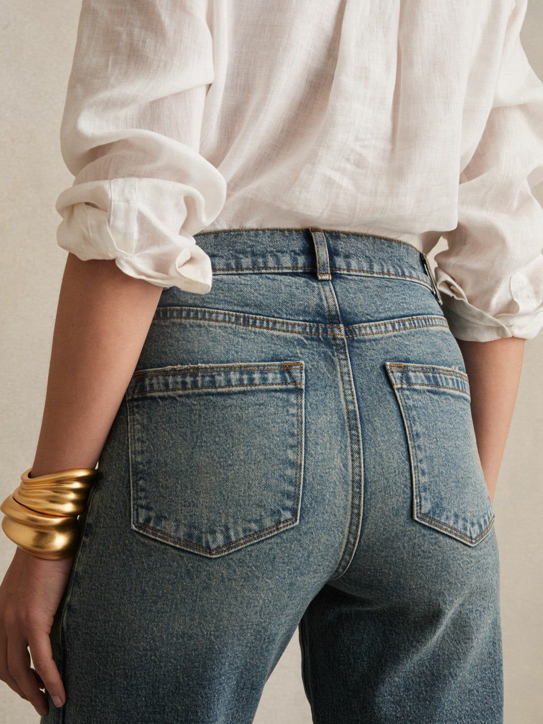 Petite Barrel-Leg Seam Jeans in Mid Blue | Reiss Women Featured