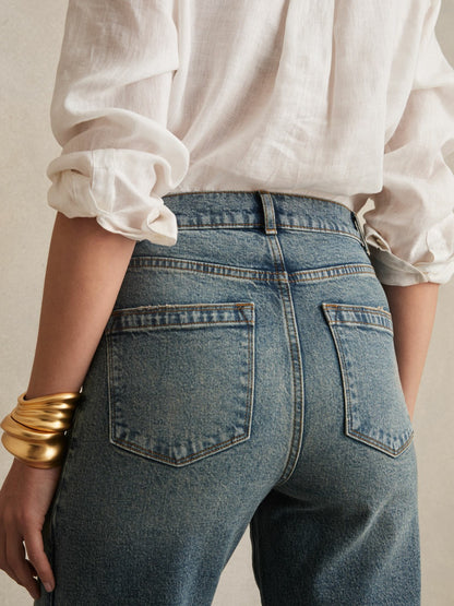 Petite Barrel-Leg Seam Jeans in Mid Blue | Reiss Women Featured