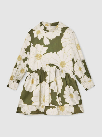 3-9 yrs Floral-Print Swing Dress in Green | Reiss Children & Baby Exclusive