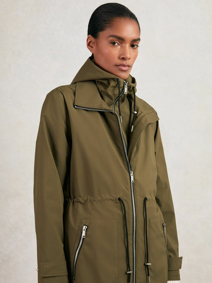 Removable-Hood Parka Rain Coat in Khaki | Reiss Women Popular