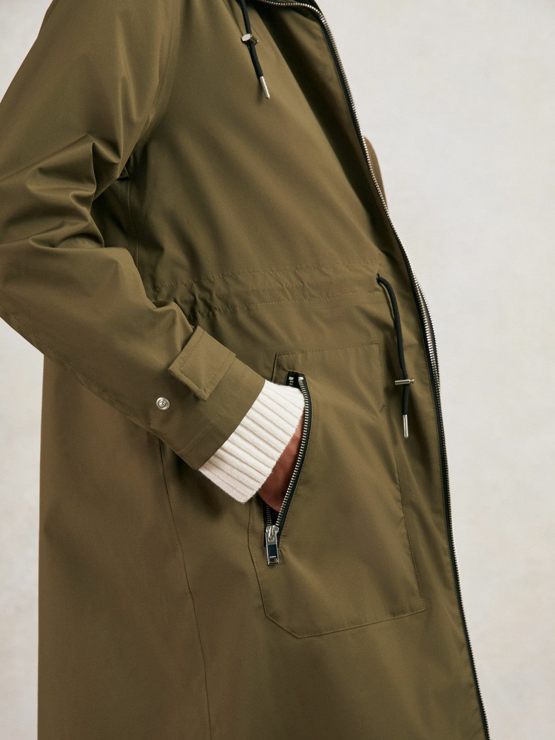 Removable-Hood Parka Rain Coat in Khaki | Reiss Women Popular