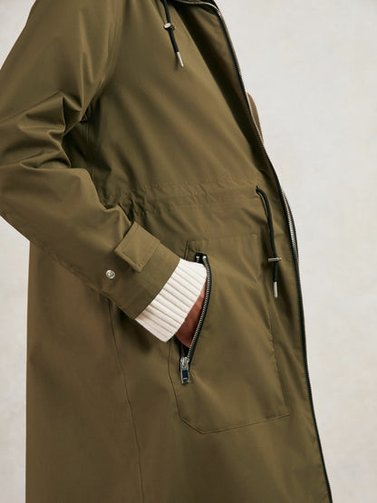 Removable-Hood Parka Rain Coat in Khaki | Reiss Women Popular