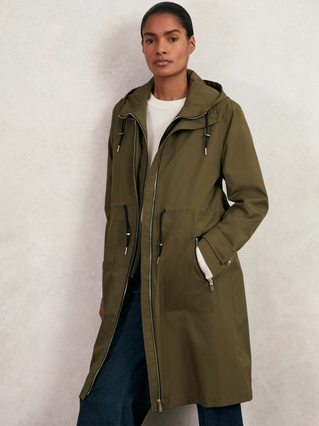 Removable-Hood Parka Rain Coat in Khaki | Reiss Women Popular