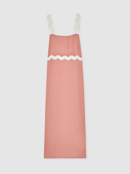 Wave-Trim Crepe Midi Dress in Pink | Reiss Women Signature