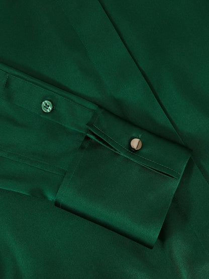 Silk-Satin Concealed-Placket Shirt in Green | Reiss Women New