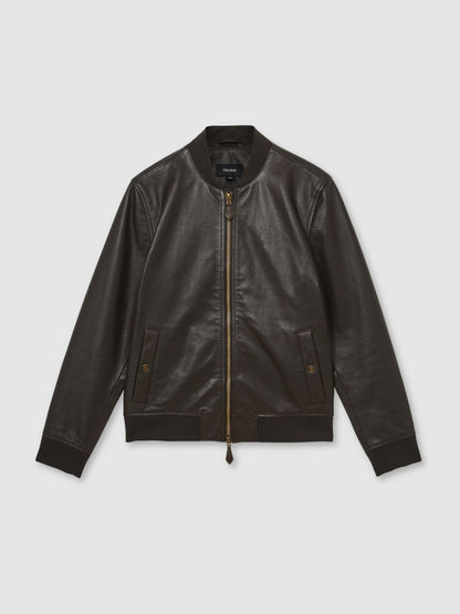 Leather Bomber Jacket in Brown | Reiss Men Exclusive