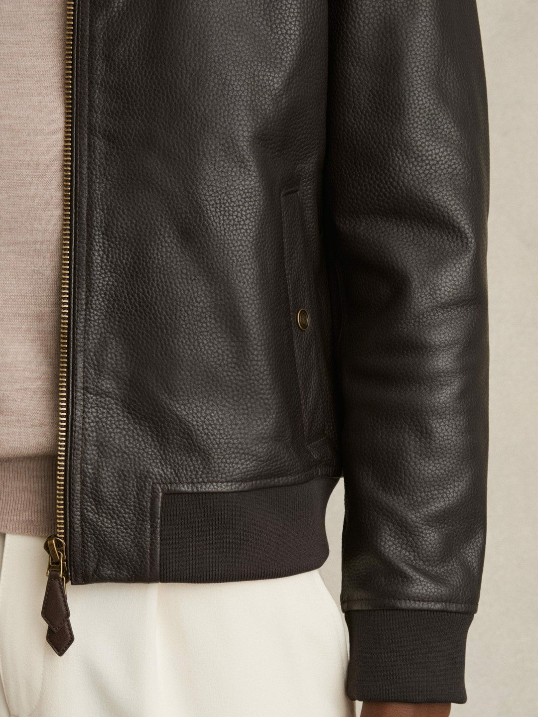 Leather Bomber Jacket in Brown | Reiss Men Exclusive