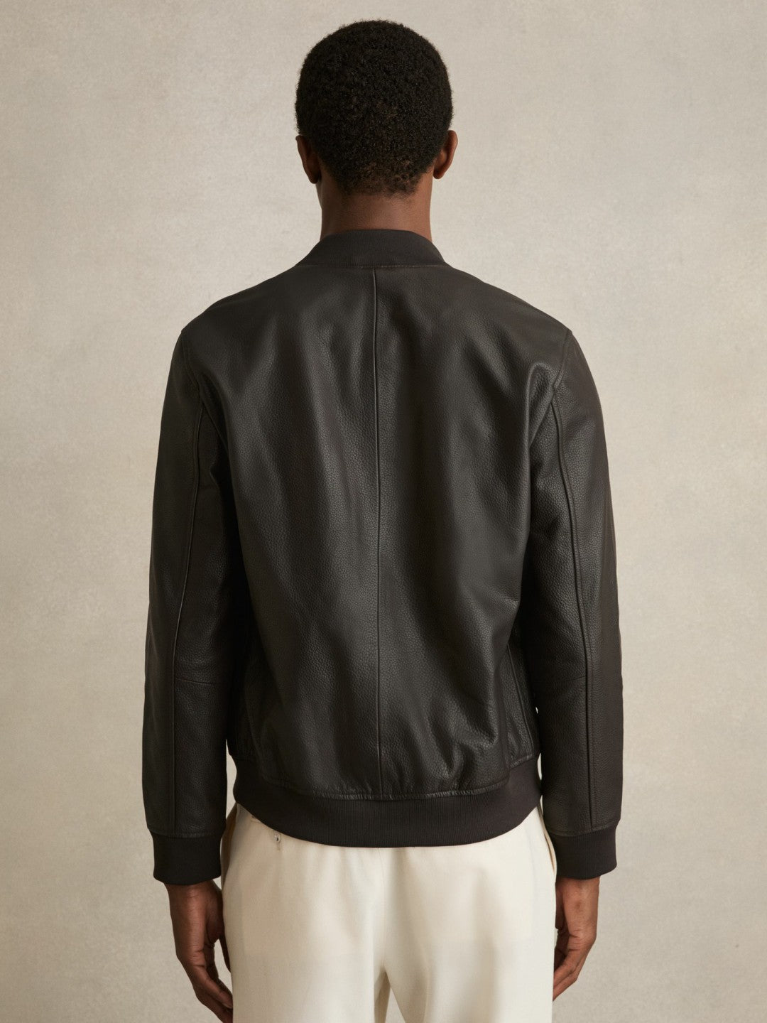 Leather Bomber Jacket in Brown | Reiss Men Exclusive