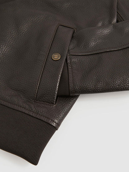 Leather Bomber Jacket in Brown | Reiss Men Exclusive