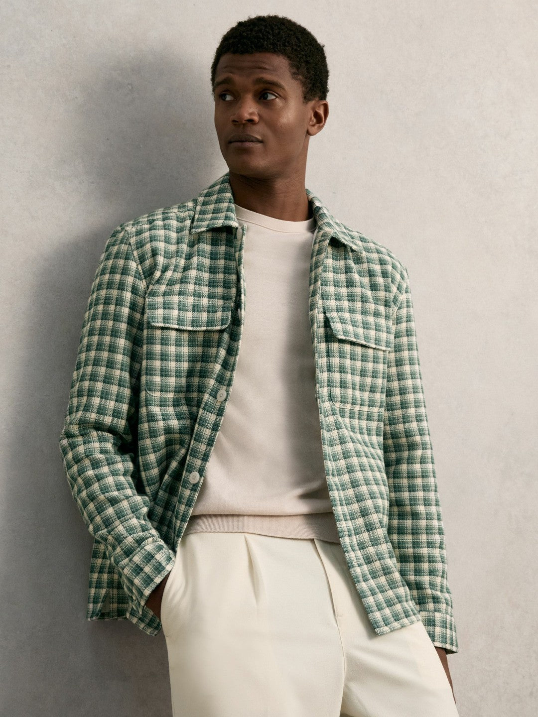 Woven Check Twin Pocket Overshirt in Green Multi | Reiss Men Featured