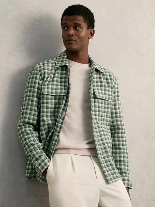 Woven Check Twin Pocket Overshirt in Green Multi | Reiss Men Featured