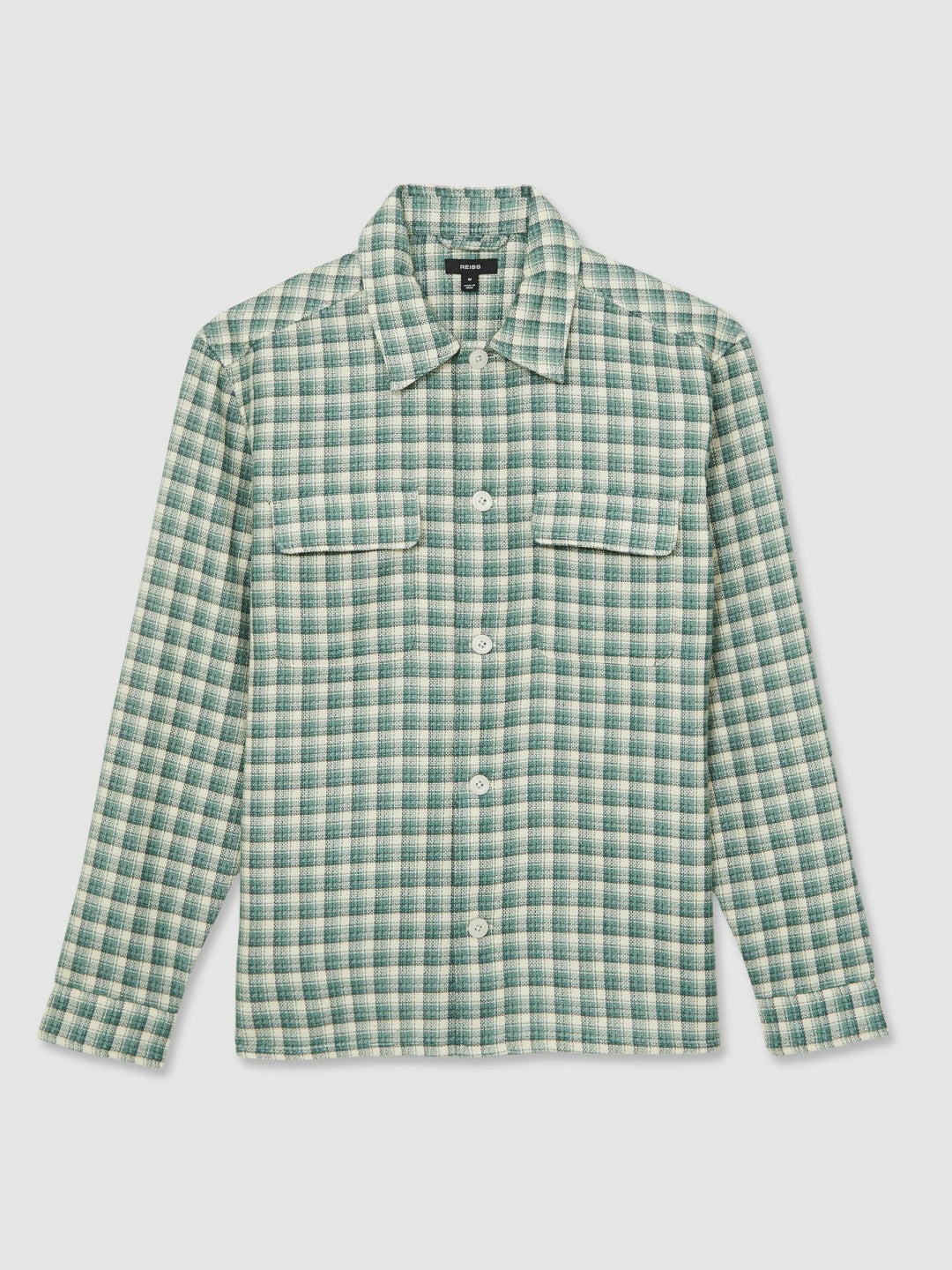 Woven Check Twin Pocket Overshirt in Green Multi | Reiss Men Featured