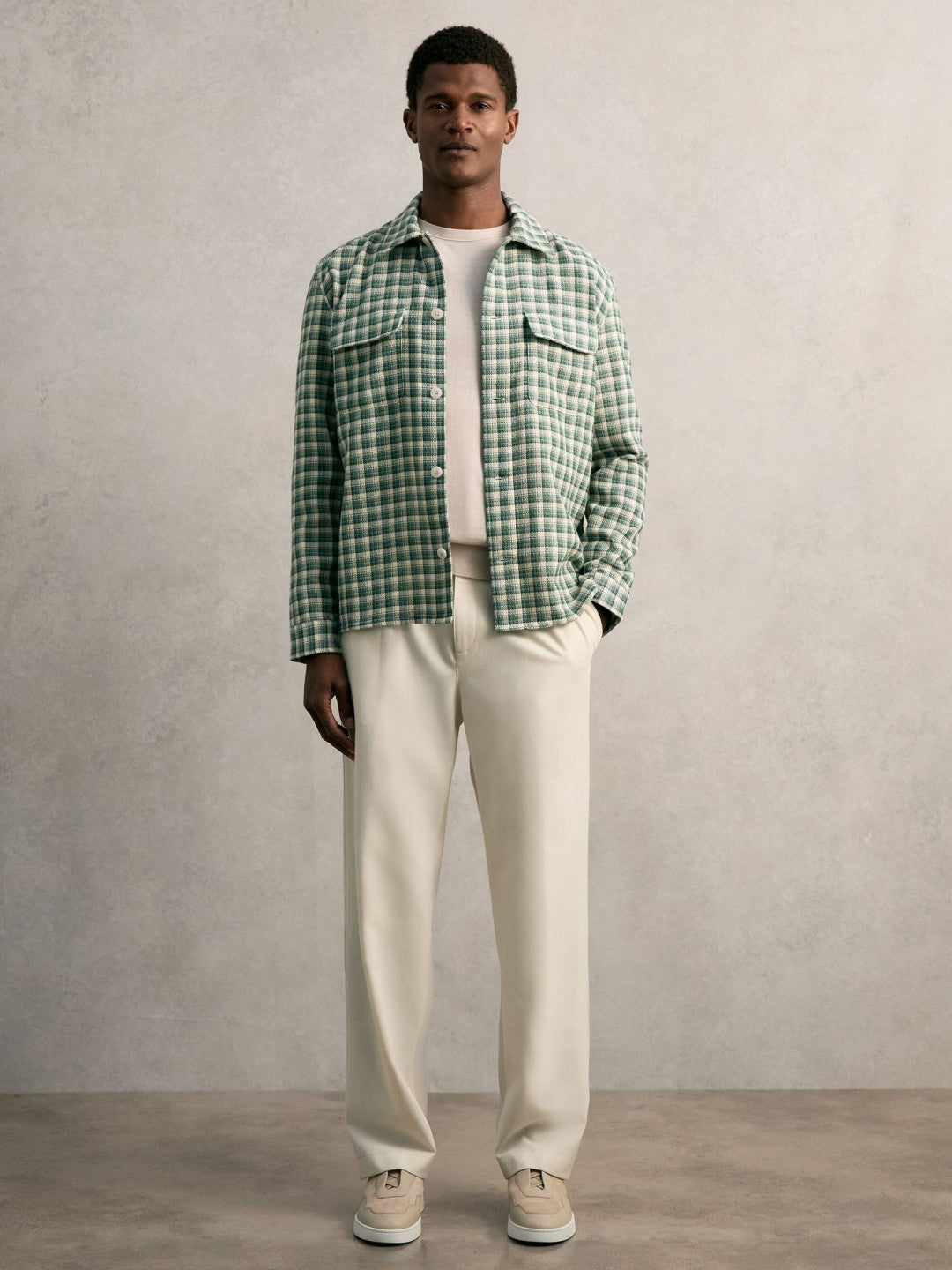 Woven Check Twin Pocket Overshirt in Green Multi | Reiss Men Featured