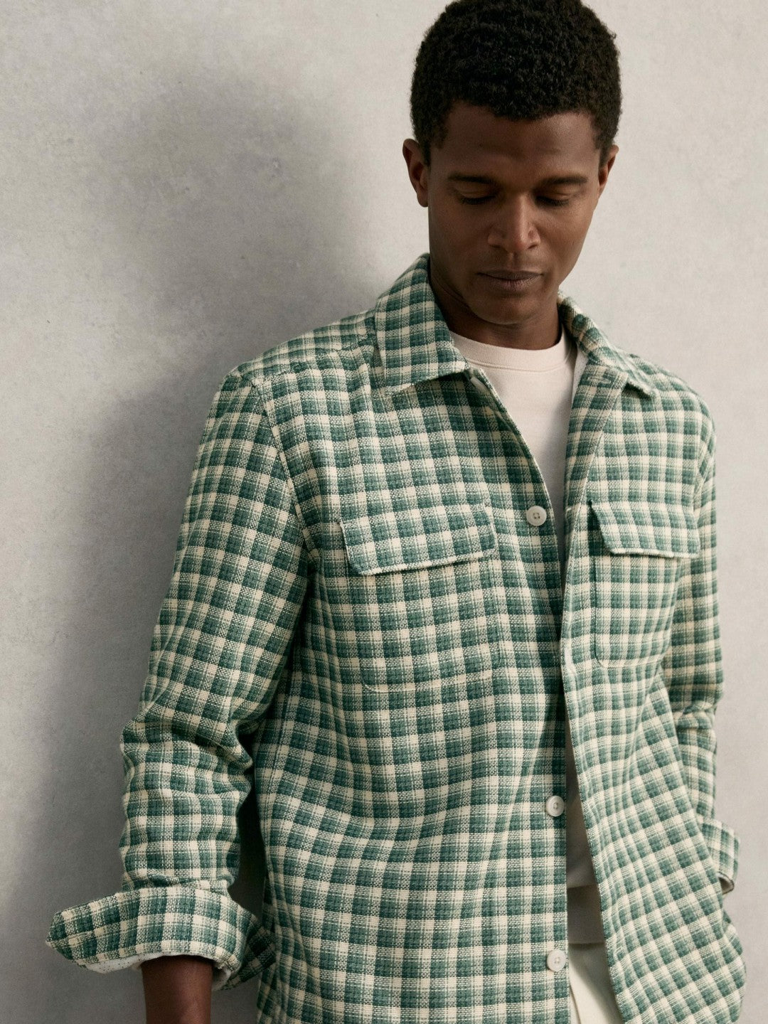 Woven Check Twin Pocket Overshirt in Green Multi | Reiss Men Featured