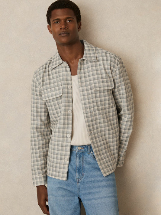 Woven Check Twin Pocket Overshirt in Light Grey | Reiss Men Exclusive