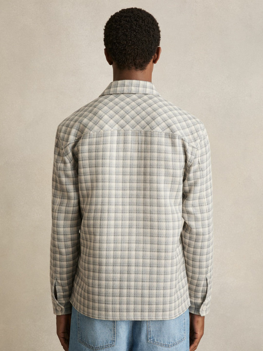 Woven Check Twin Pocket Overshirt in Light Grey | Reiss Men Exclusive