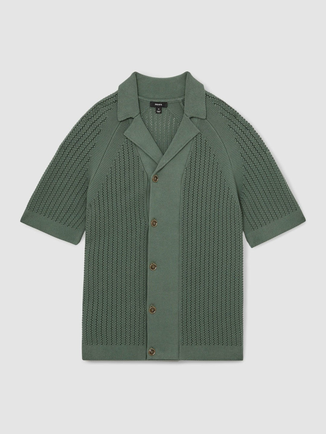 Cotton Textured-Knit Cuban-Collar Shirt in Pine Green | Reiss Men Best Seller