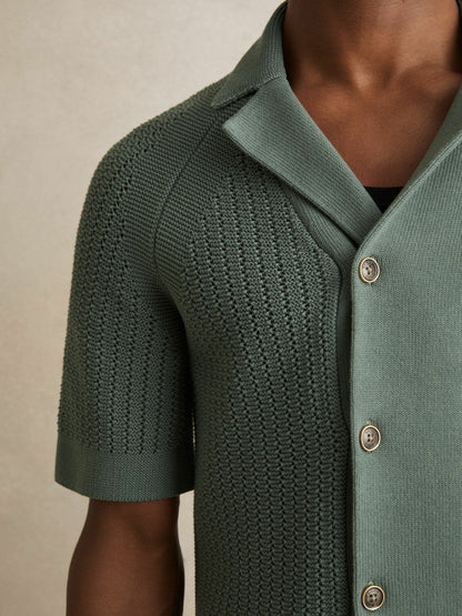 Cotton Textured-Knit Cuban-Collar Shirt in Pine Green | Reiss Men Best Seller