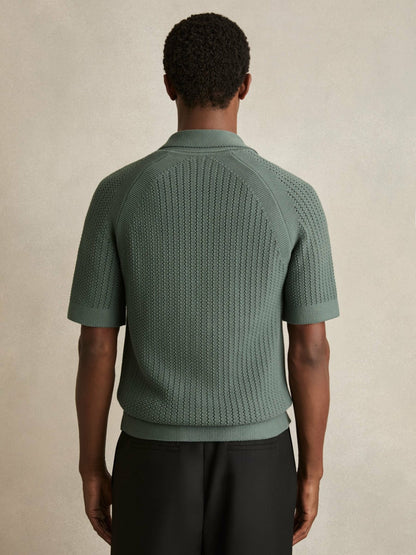 Cotton Textured-Knit Cuban-Collar Shirt in Pine Green | Reiss Men Best Seller
