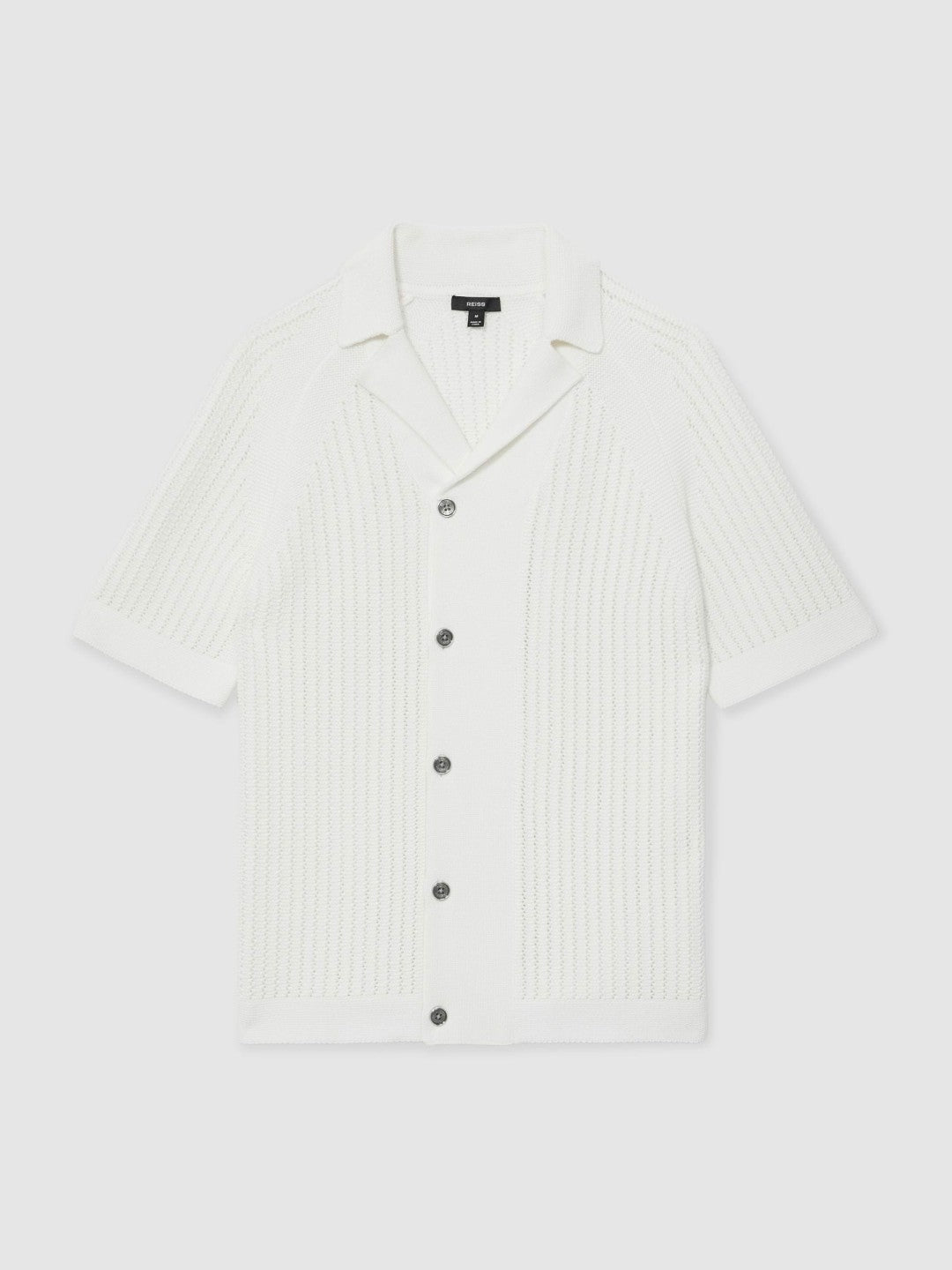 Cotton Textured-Knit Cuban-Collar Shirt in White | Reiss Men Premium