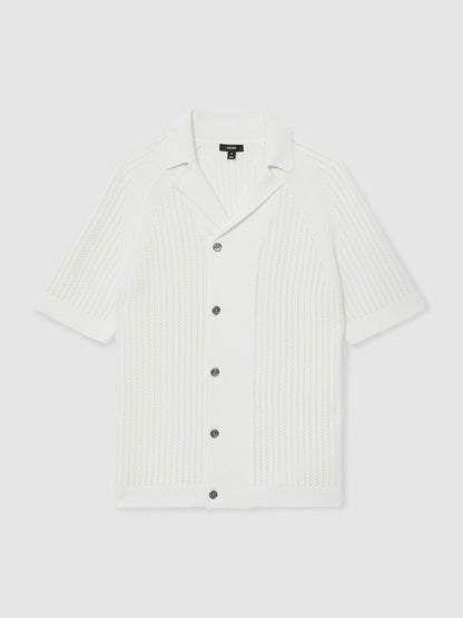 Cotton Textured-Knit Cuban-Collar Shirt in White | Reiss Men Premium