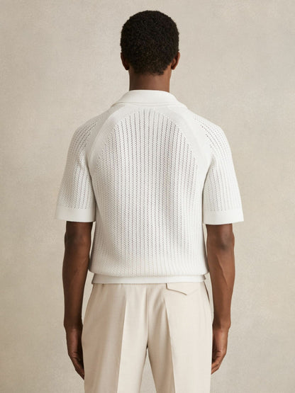Cotton Textured-Knit Cuban-Collar Shirt in White | Reiss Men Premium