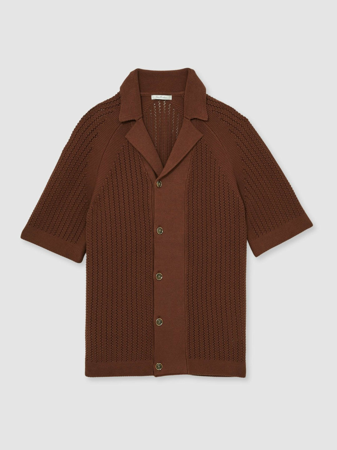 Cotton Textured-Knit Cuban-Collar Shirt in Tobacco Brown | Reiss Men Popular