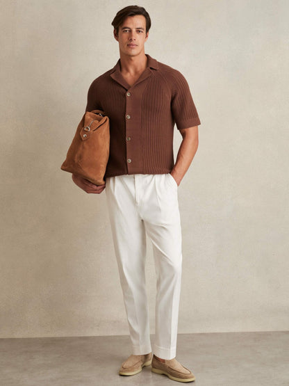 Cotton Textured-Knit Cuban-Collar Shirt in Tobacco Brown | Reiss Men Popular
