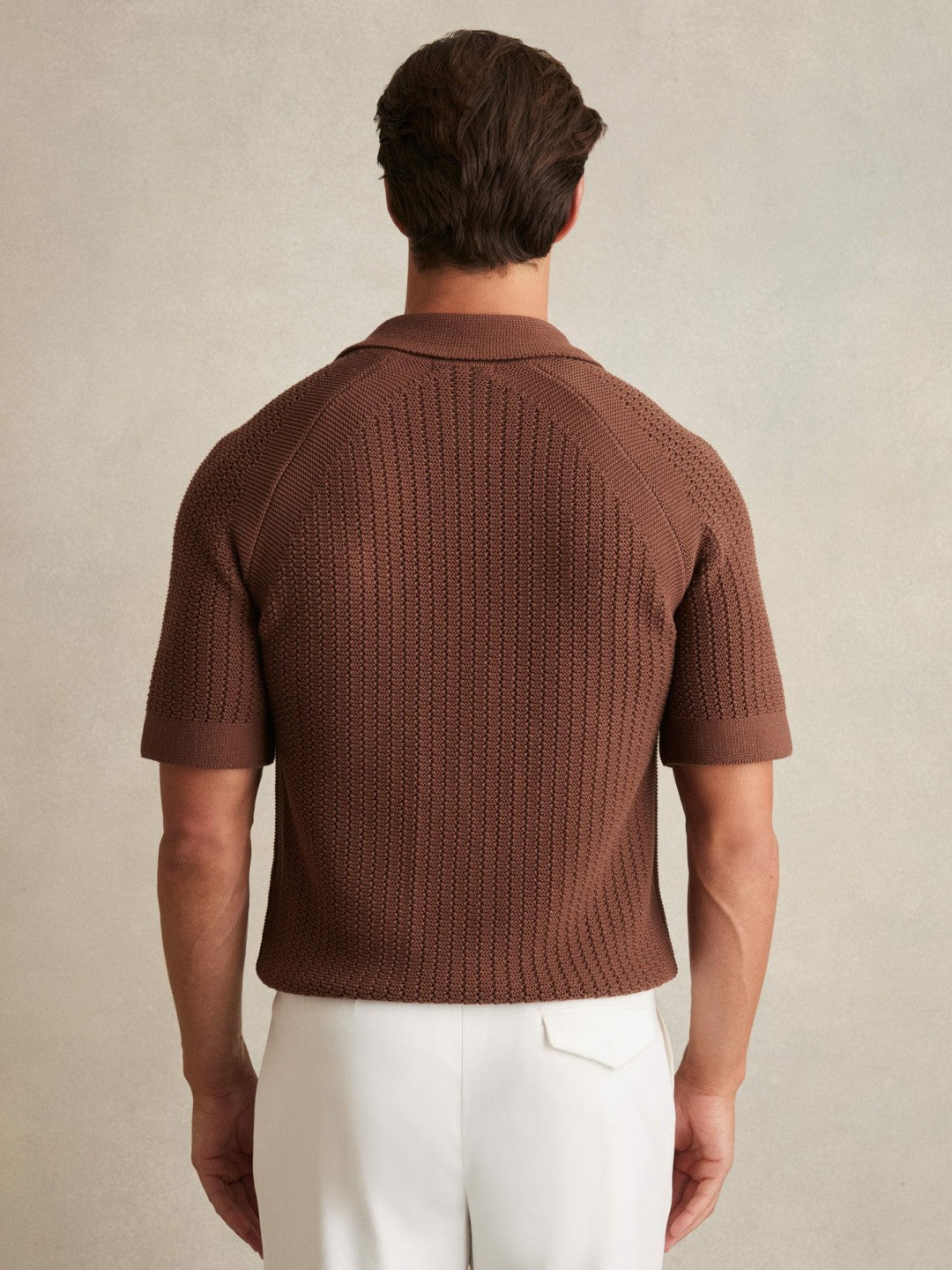 Cotton Textured-Knit Cuban-Collar Shirt in Tobacco Brown | Reiss Men Popular