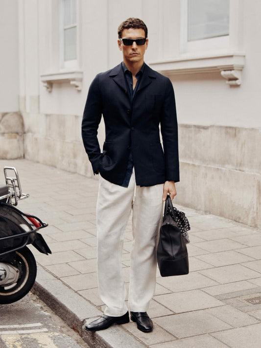 Wool-Blend Single-Breasted Blazer Slim-Fit in Navy | Reiss Men Exclusive