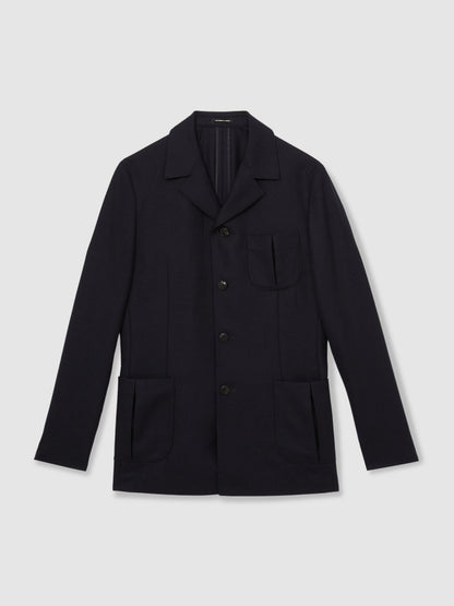Wool-Blend Single-Breasted Blazer Slim-Fit in Navy | Reiss Men Exclusive