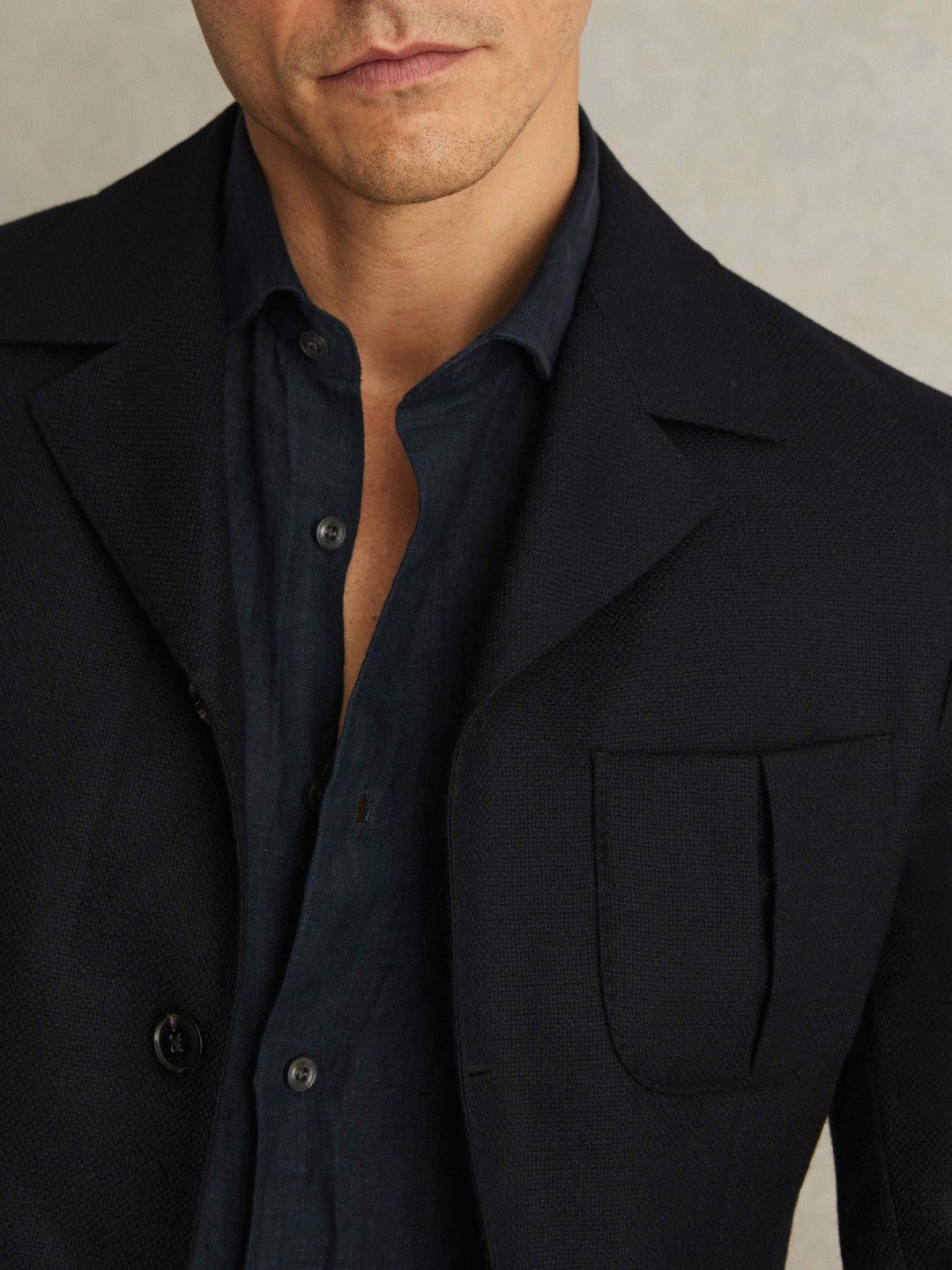 Wool-Blend Single-Breasted Blazer Slim-Fit in Navy | Reiss Men Exclusive