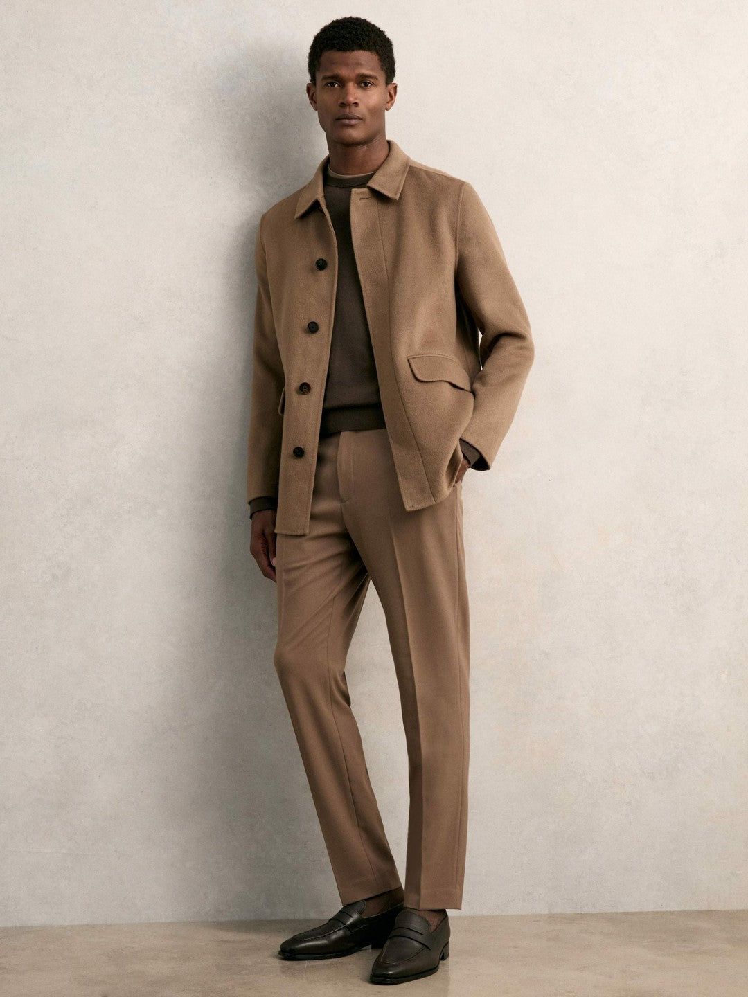 Wool Blend Double Face Button Jacket in Brown | Reiss Men Best Seller