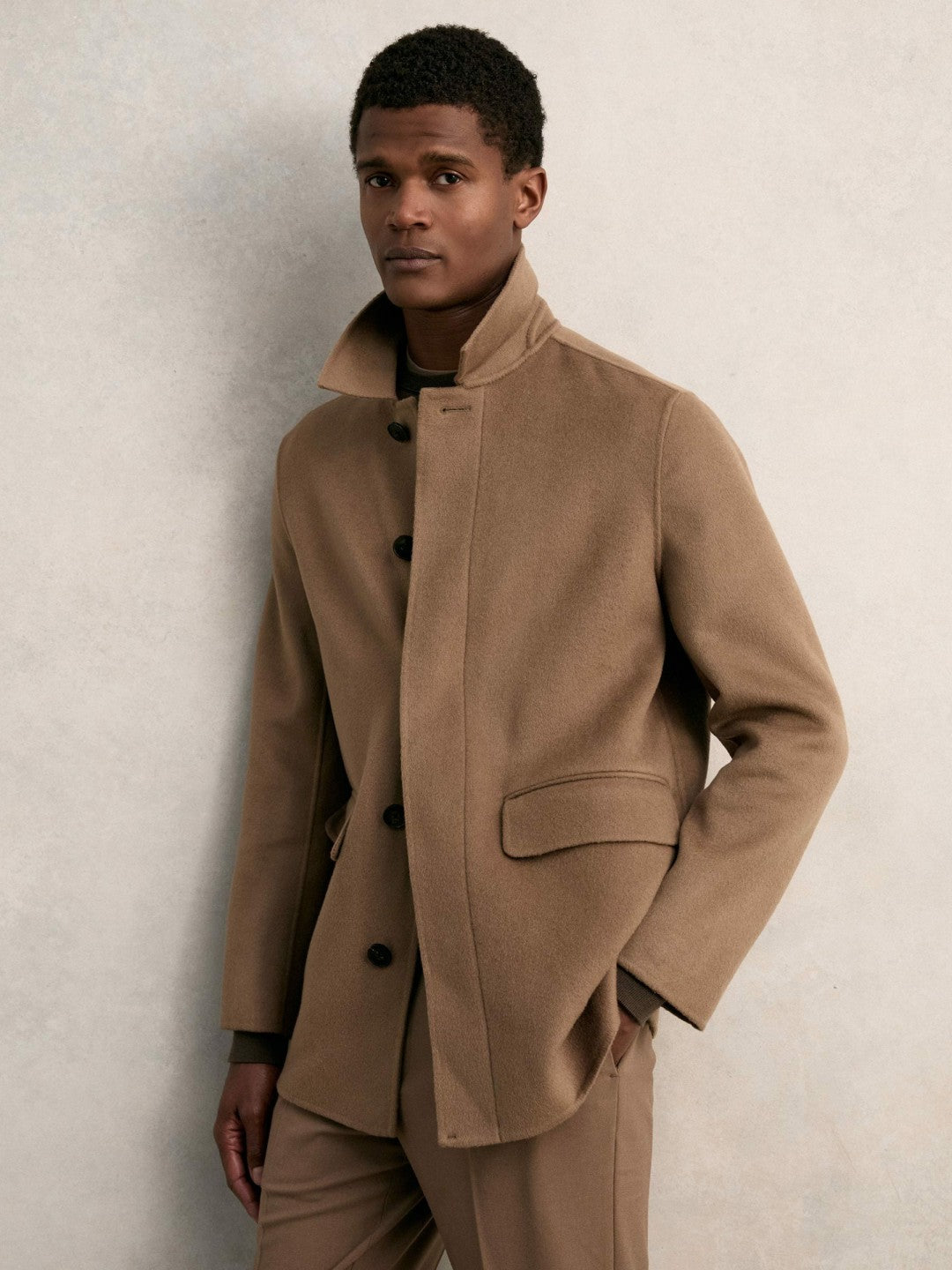 Wool Blend Double Face Button Jacket in Brown | Reiss Men Best Seller