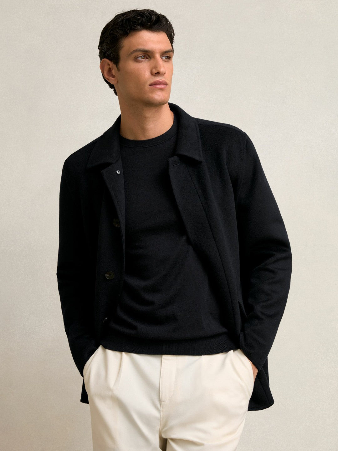 Wool Blend Double Face Button Jacket in Navy | Reiss Men Trending