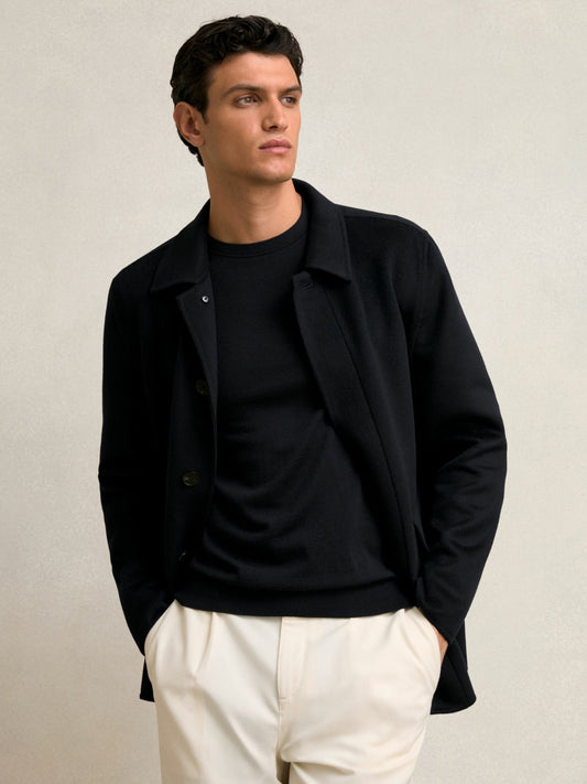 Wool Blend Double Face Button Jacket in Navy | Reiss Men Trending