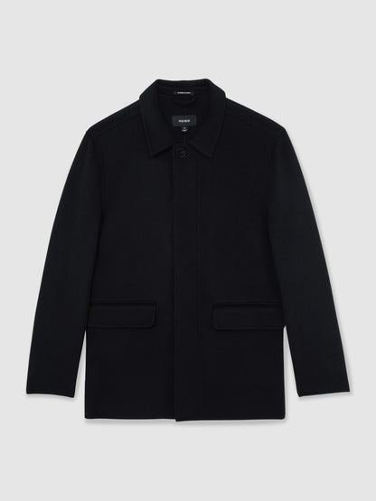 Wool Blend Double Face Button Jacket in Navy | Reiss Men Trending