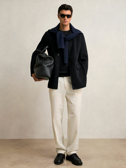 Wool Blend Double Face Button Jacket in Navy | Reiss Men Trending