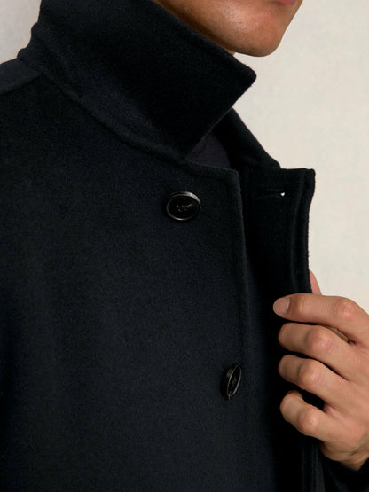 Wool Blend Double Face Button Jacket in Navy | Reiss Men Trending