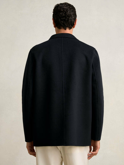 Wool Blend Double Face Button Jacket in Navy | Reiss Men Trending