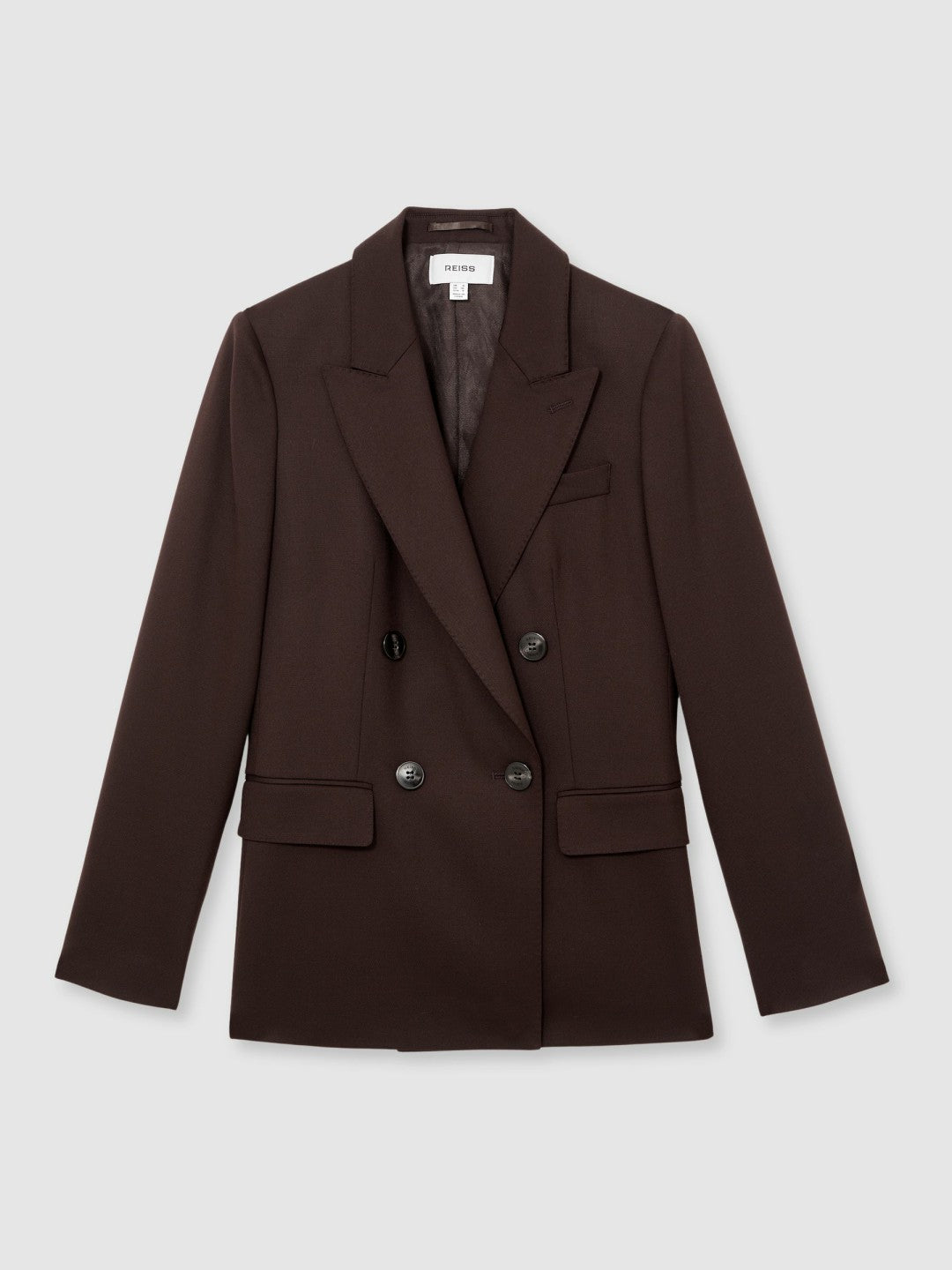 Petite Wool-Blend Double-Breasted Suit Blazer in Aubergine | Reiss Women Trending