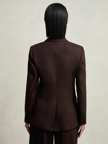 Petite Wool-Blend Double-Breasted Suit Blazer in Aubergine | Reiss Women Trending