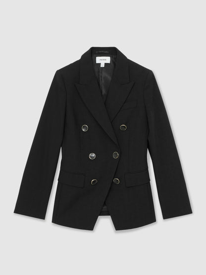 Petite Wool-Blend Double-Breasted Blazer in Black | Reiss Women Premium