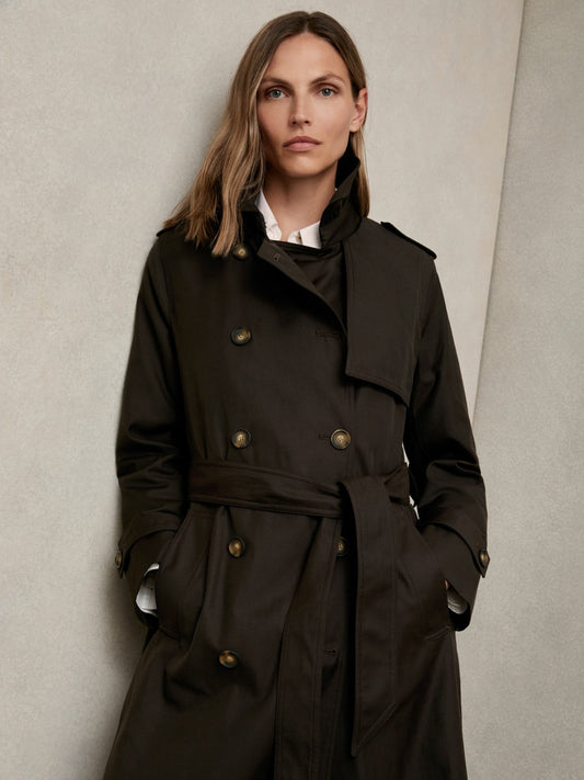 Petite Hooded Insert Trench Coat in Chocolate Brown | Reiss Women New