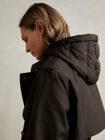 Petite Hooded Insert Trench Coat in Chocolate Brown | Reiss Women New