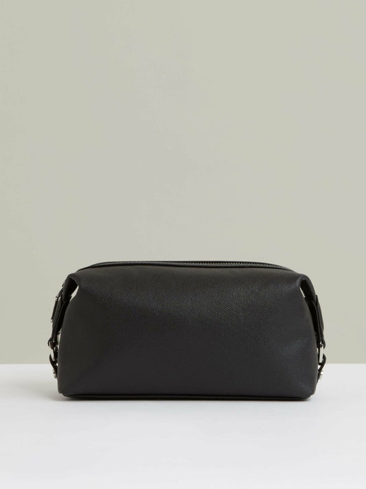 Micro-Grain Leather Washbag in Black | Reiss Men Premium