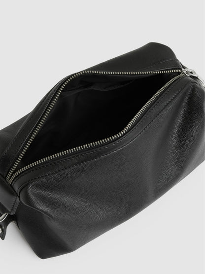 Micro-Grain Leather Washbag in Black | Reiss Men Premium