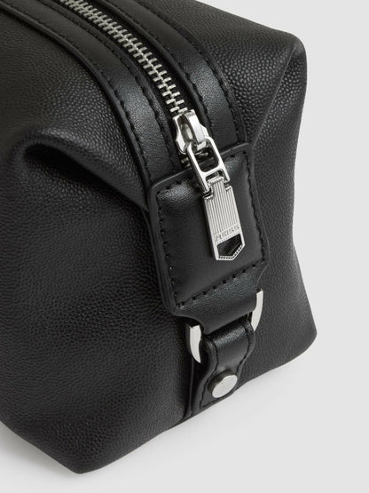Micro-Grain Leather Washbag in Black | Reiss Men Premium